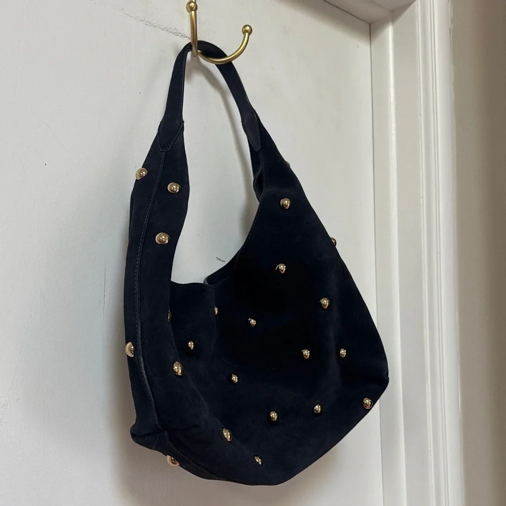 Madewell Mylie Studded Suede Hobo Shoulder Bag Juniper Berry Blue